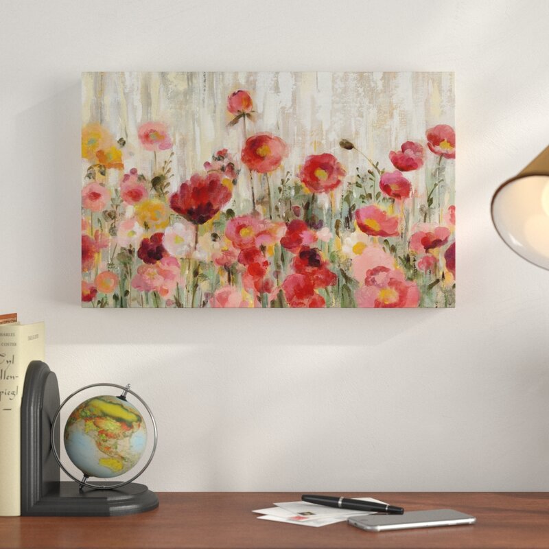 Beige/Green/Pink 'Sprinkled Flowers Crop' Acrylic Painting Print on Wrapped Canvas K8420