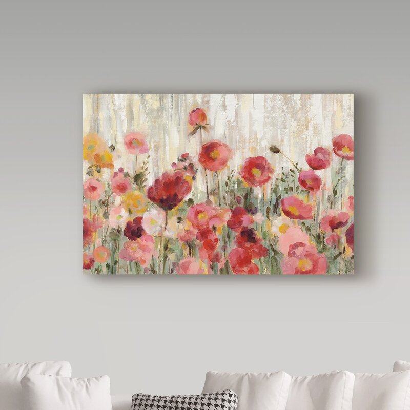 Beige/Green/Pink 'Sprinkled Flowers Crop' Acrylic Painting Print on Wrapped Canvas K8420