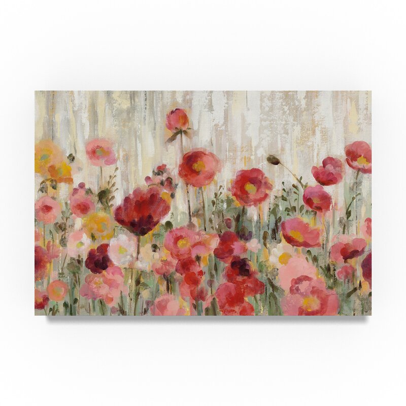 Beige/Green/Pink 'Sprinkled Flowers Crop' Acrylic Painting Print on Wrapped Canvas K8420