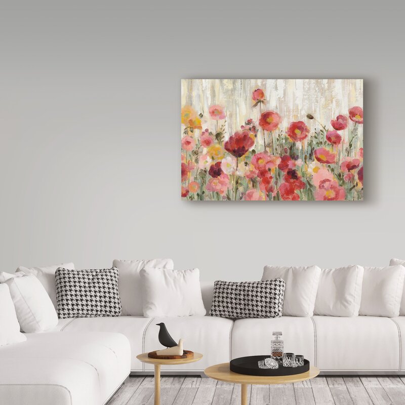Beige/Green/Pink 'Sprinkled Flowers Crop' Acrylic Painting Print on Wrapped Canvas K8420