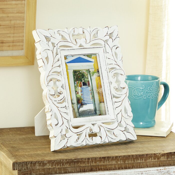 4" x 6" Spurgeon Rectangular Carved Wood Picture Frame, White (#K5417)