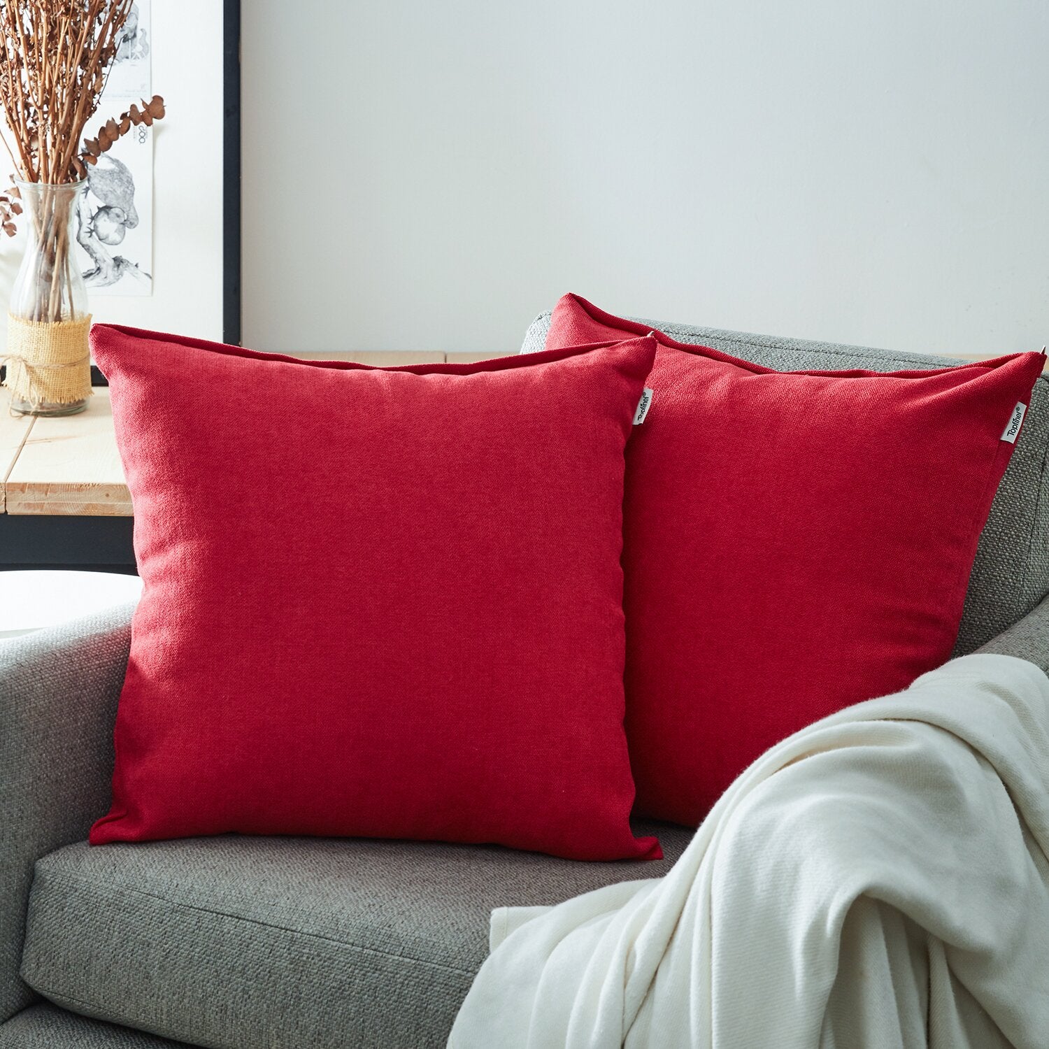 20" x 20" Red Square Chenille Pillow Cover (Set of 2) RA173