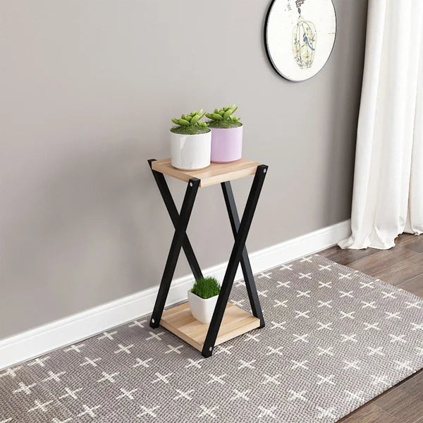 23.62" H x 9.84" L x 9.84" D Black/Walnut Square Multi-Tiered Plant Stand