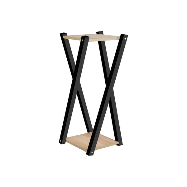 23.62" H x 9.84" L x 9.84" D Black/Walnut Square Multi-Tiered Plant Stand
