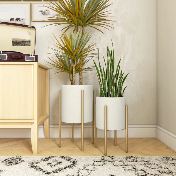 Beige/Gold Stacia 2-Piece Metal Pot Planter