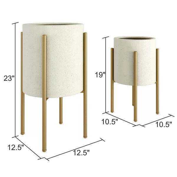 Beige/Gold Stacia 2-Piece Metal Pot Planter
