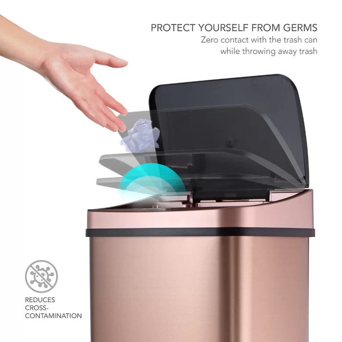 Copper Stainless Steel 13.2 Gallon Motion Sensor Trash Can