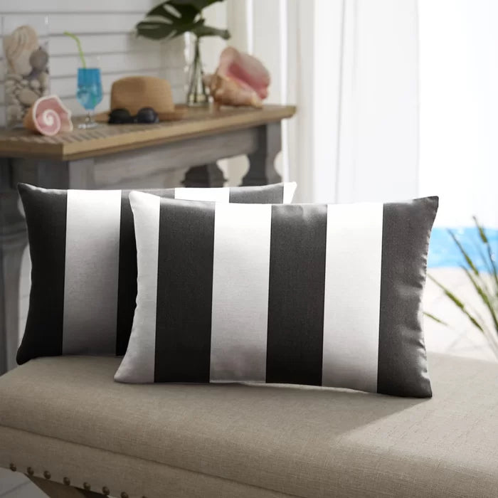 13"H x 20"W Black/White Stapleford Outdoor Rectangular Pillow Cover & Insert (Set of 2)