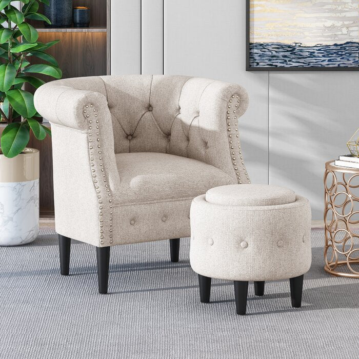 Starks tufted fabric chesterfield chair and ottoman hotsell