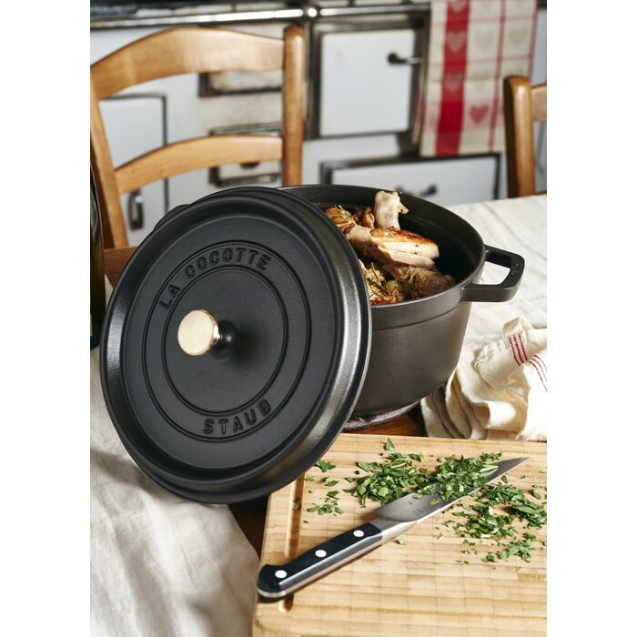 Black Matte Staub 4 qt. Cast Iron Round Dutch Oven LX5557
