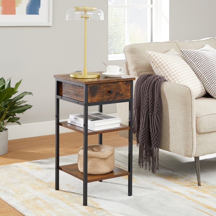 27.6'' H x 13.8'' W x 13.8'' D Rustic Brown/Black Steel Nightstand