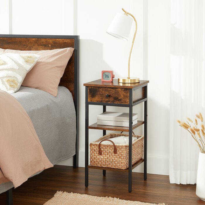 27.6'' H x 13.8'' W x 13.8'' D Rustic Brown/Black Steel Nightstand
