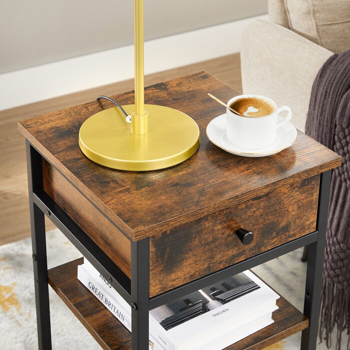 27.6'' H x 13.8'' W x 13.8'' D Rustic Brown/Black Steel Nightstand