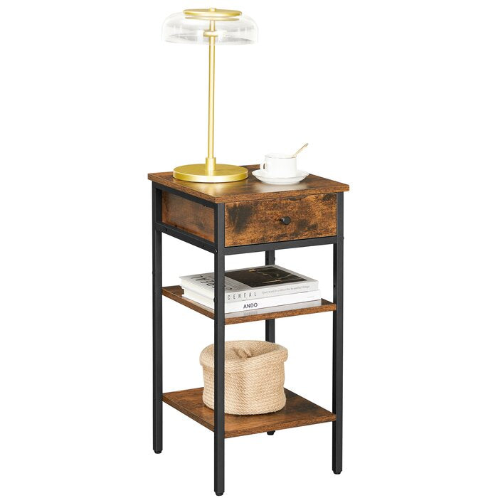 27.6'' H x 13.8'' W x 13.8'' D Rustic Brown/Black Steel Nightstand