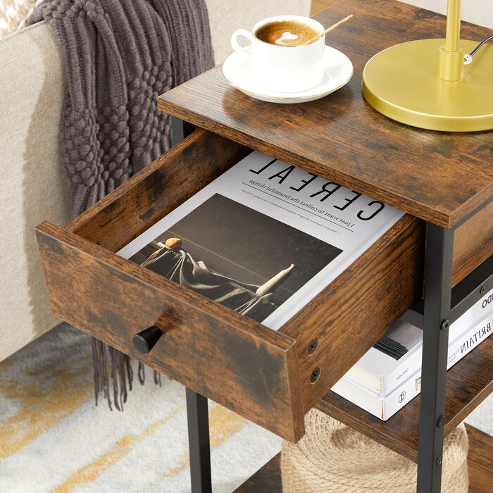 27.6'' H x 13.8'' W x 13.8'' D Rustic Brown/Black Steel Nightstand