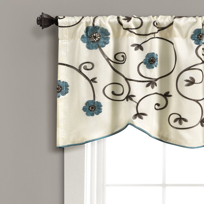 Blue Steinke Floral Scalloped 42'' Window Valance, (Set of 7)