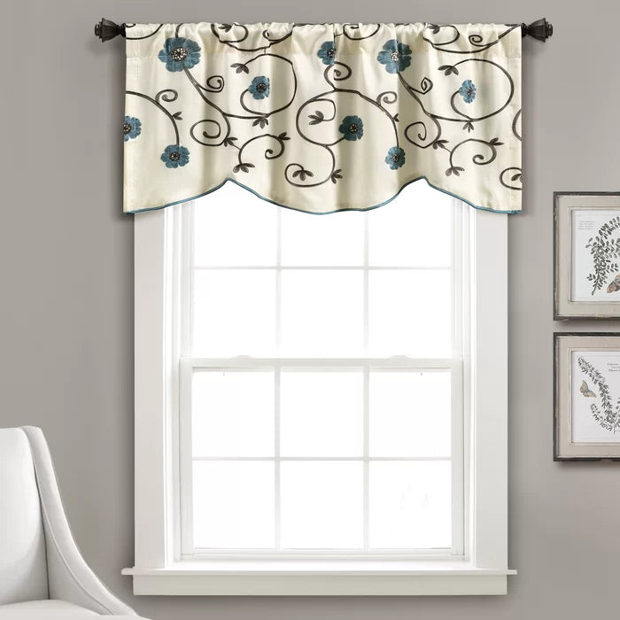 Blue Steinke Floral Scalloped 42'' Window Valance, (Set of 7)