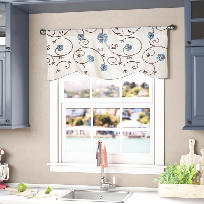 Blue Steinke Floral Scalloped 42'' Window Valance, (Set of 7)