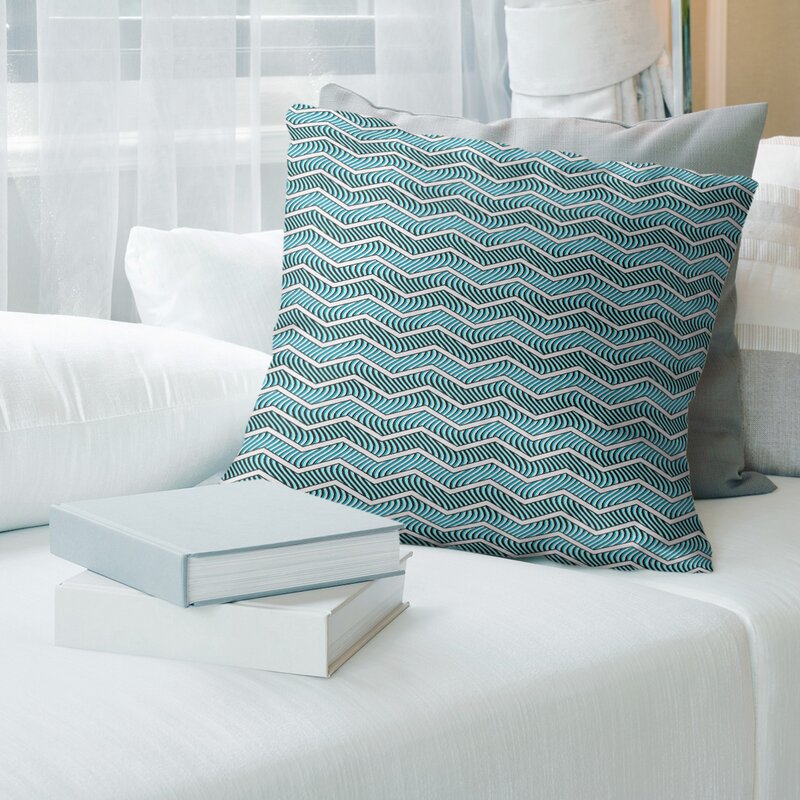 14" x 14" Teal Stephenie Wavy Chevrons Throw Pillow AT219