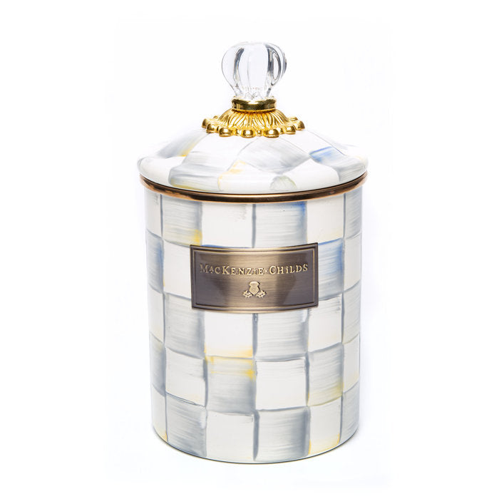 8.5" H x 5" W x 5" D Sterling Check Enamel Canister, (Set of 3)
