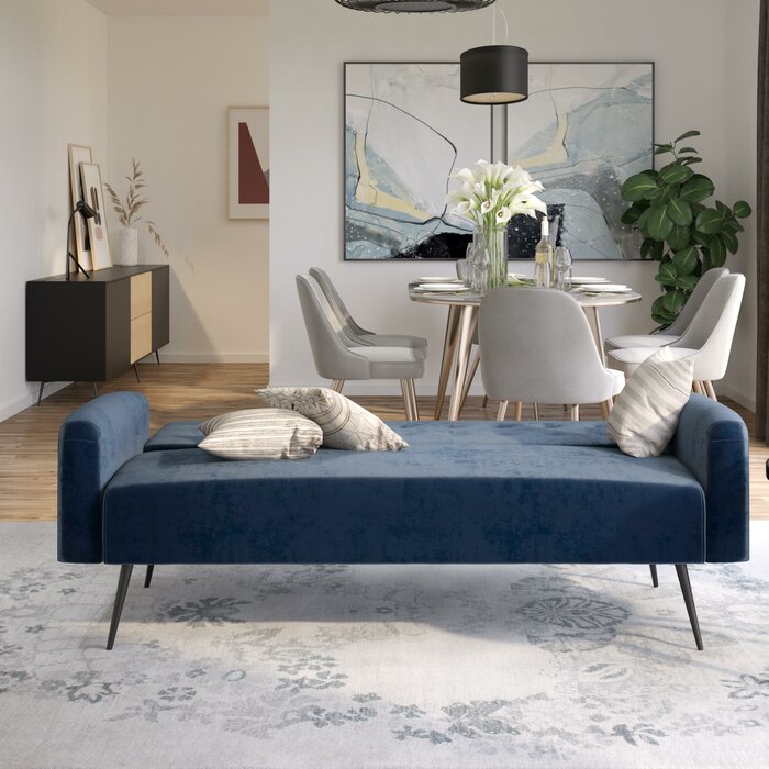 Blue Stevie Twin 69'' Wide Velvet Tufted Back Convertible Sofa, (Set of 3)