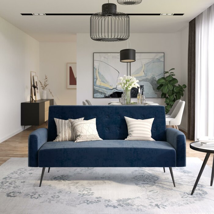 Blue Stevie Twin 69'' Wide Velvet Tufted Back Convertible Sofa, (Set of 3)