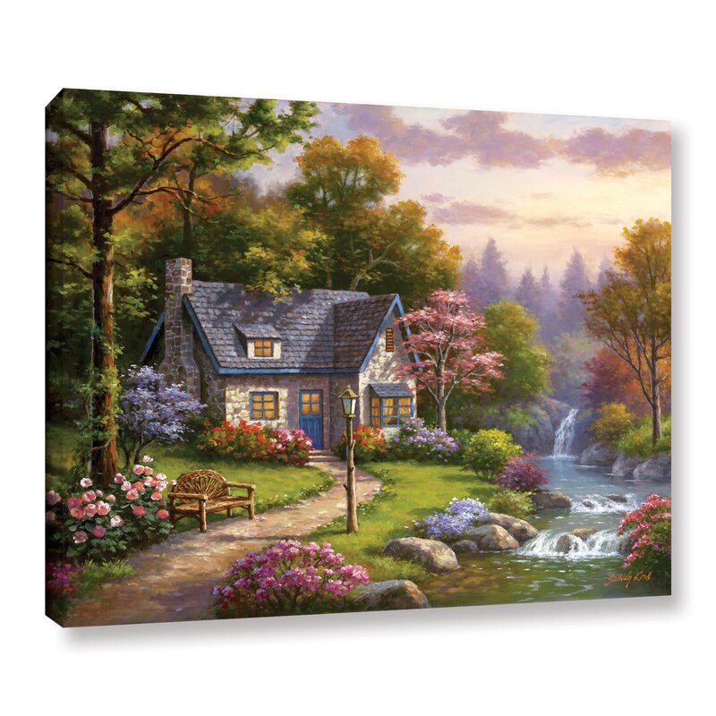24" H x 32" W x 2" D Stony Brook Falls Cottage - Painting on Canvas
