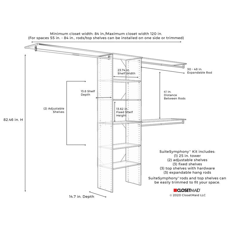 Graphite Grey SuiteSymphony 84" W - 120" W Closet System Starter Kit