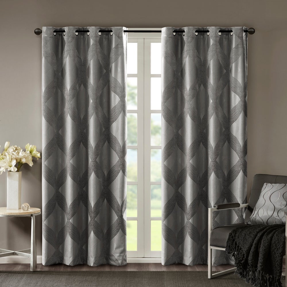 Abel Ogee Knitted Jacquard Total Blackout Curtain Panel by SunSmart ss430