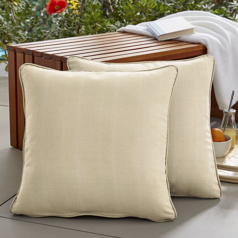 Beige Sunbrella Textured Yellow Indoor/Outdoor Throw Pillow, (Set of 2) B116-DS317