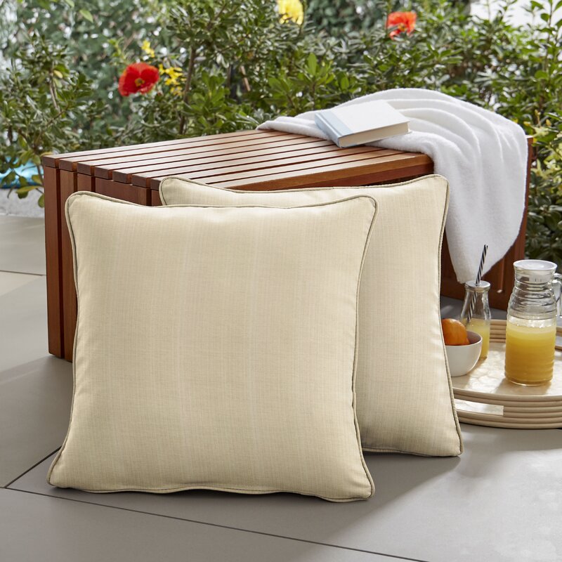 Beige Sunbrella Textured Yellow Indoor/Outdoor Throw Pillow, (Set of 2) B116-DS317