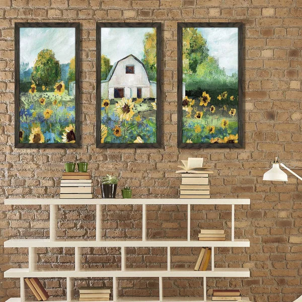 52.5" W x 33.5" H x 1" D Sunflower Barn by Nan - 3 Piece Picture Frame Painting