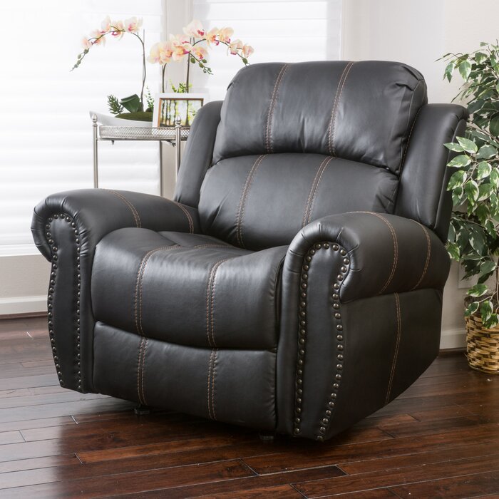 Swarey 23.25" Manual Glider Recliner, Black Faux Leather (#89)