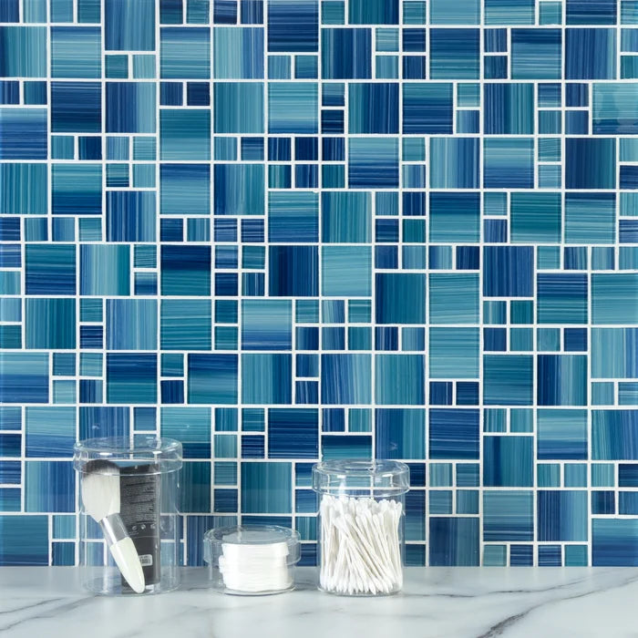 Swimming Pool Random Sized Straight Edge Glass Mosaic Tile, (24 Pieces ...