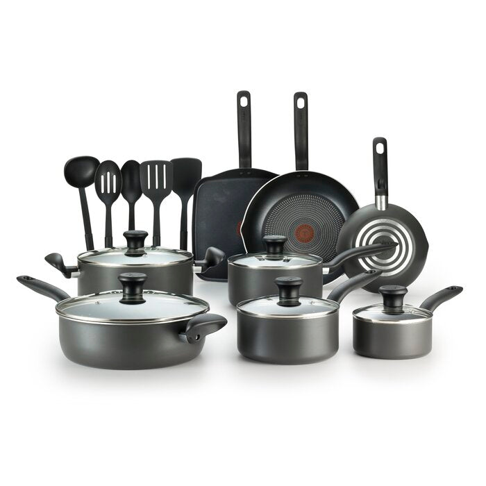 Black Initiatives 18 Piece Aluminum Nonstick Cookware Set & Cooking Utensils