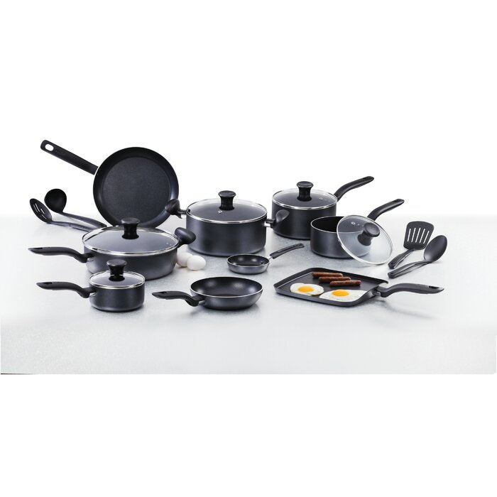 Black Initiatives 18 Piece Aluminum Nonstick Cookware Set & Cooking Utensils