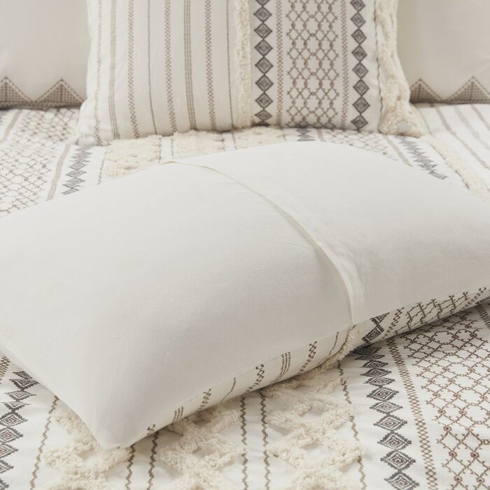 (Full/Queen) Duvet Cover + 2 Shams Cover Set - Ivory/Gray TTR146
