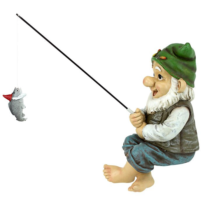 Ziggy the Fishing Gnome Garden Sitter Statue