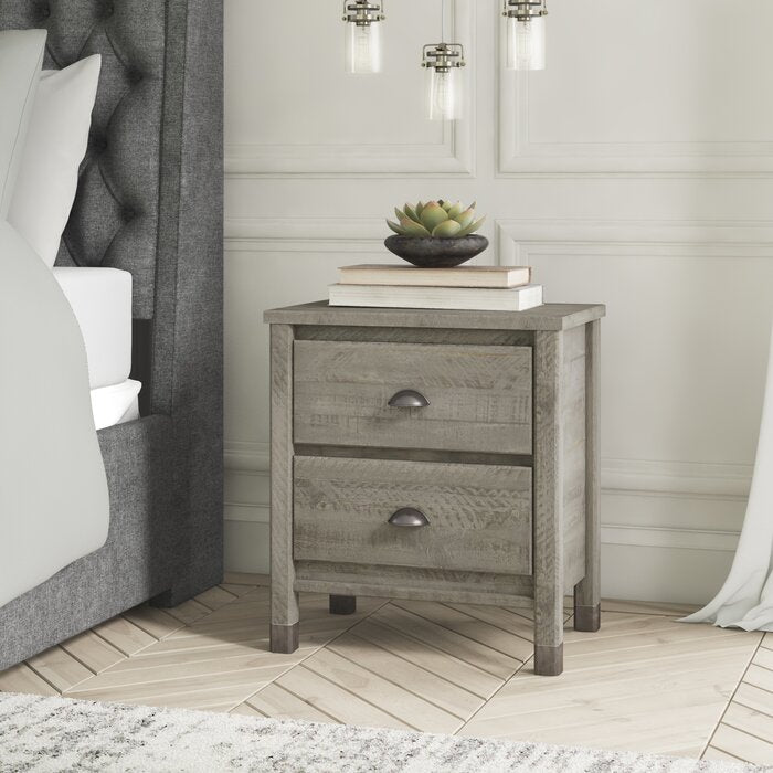 2 - Drawer Solid Wood Nightstand - Driftwood Gray TTR219