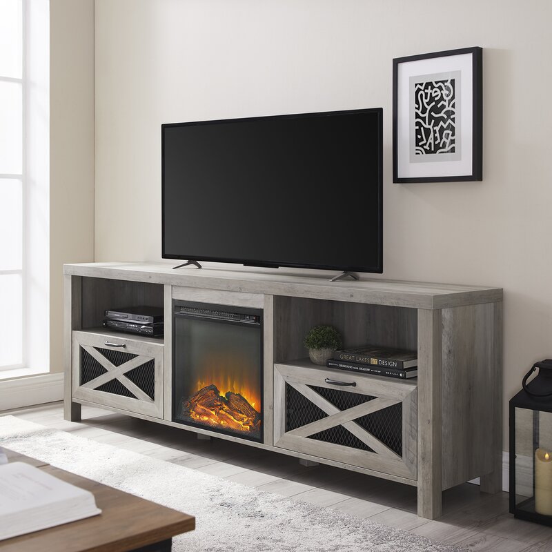 Tansey TV Stand for TVs up to 78" with Electric Fireplace, Gray Wash (#K2391)