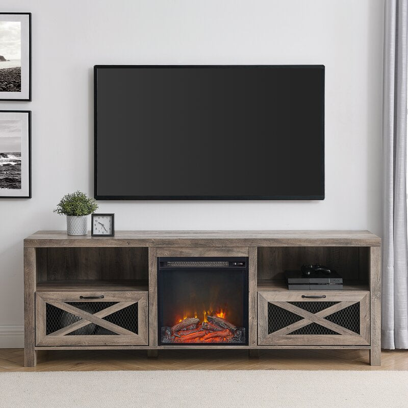 Gray Wash Tansey TV Stand for TVs up to 85" with Fireplace Included