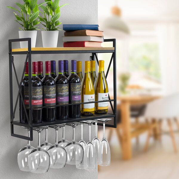 Black Tavion Industrial 12 Bottle Wall Mounted Wine Rack K8624