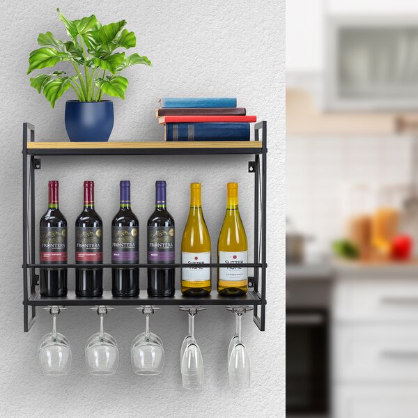 Black Tavion Industrial 12 Bottle Wall Mounted Wine Rack K8624