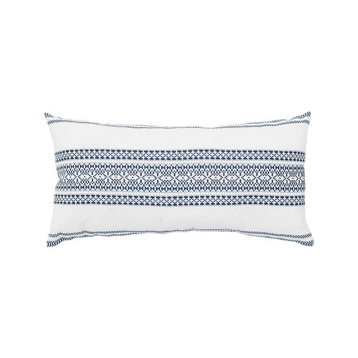 Taylorsville Cotton Geometric Rectangular 12" Lumbar Pillow, Cream/Navy (#K1657)