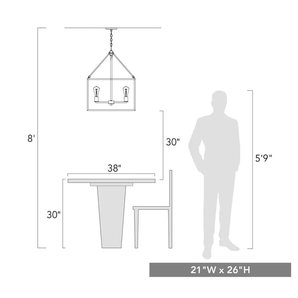 Black Teague 4 - Light Lantern Square / Rectangle Chandelier