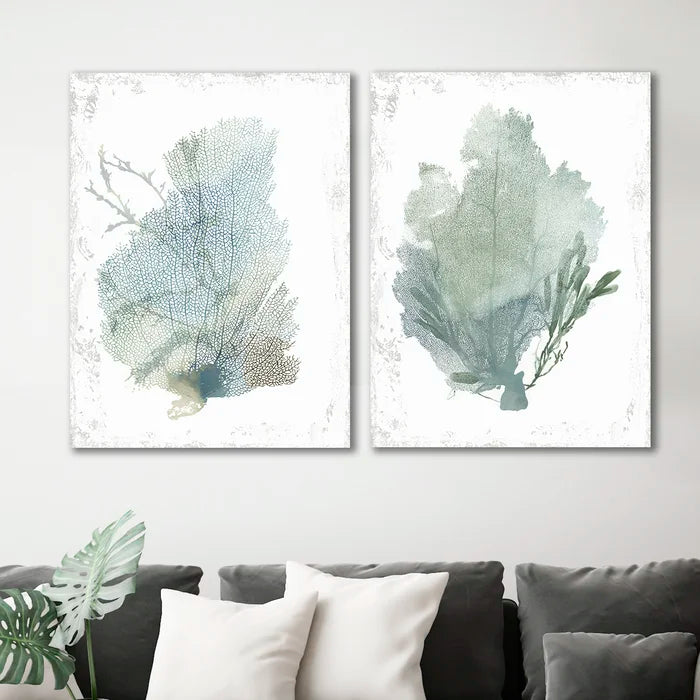 10" H x 16" W x 1" D Teal Delicate Coral - 1 Wrapped Canvas Graphic Art Set
