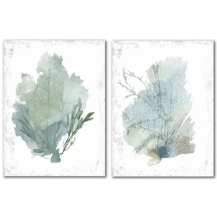 10" H x 16" W x 1" D Teal Delicate Coral - 1 Wrapped Canvas Graphic Art Set