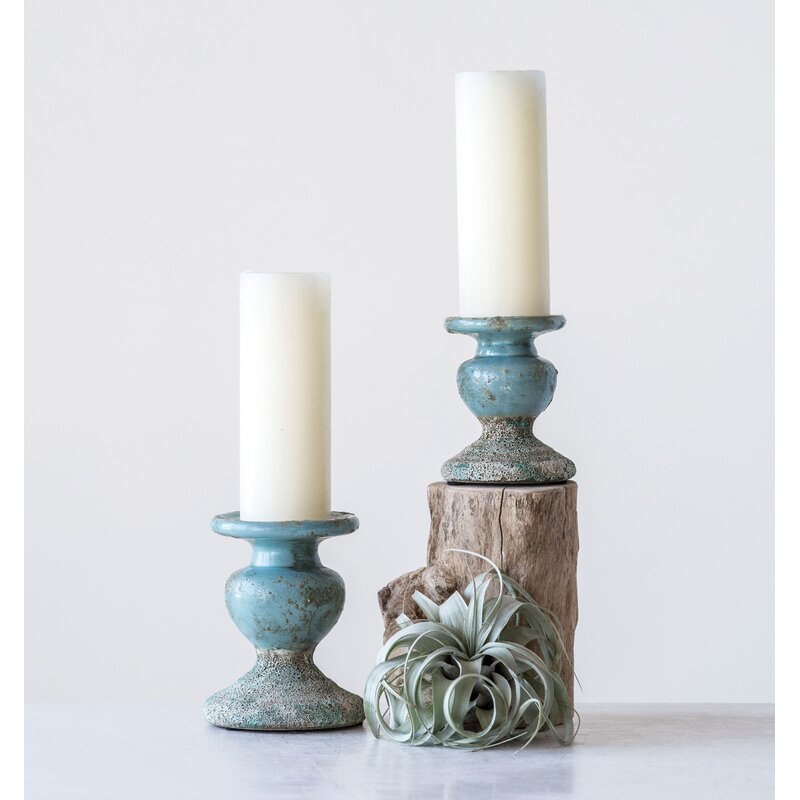 5.25" H x 4.25" W x 4.25" D Terracotta Ceramic Tabletop Candlestick
