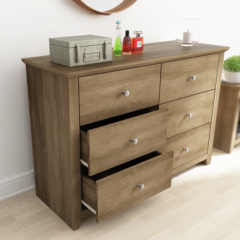 Knotty Oak Tevrat 6 Drawer 46.9'' W Double Dresser KB842