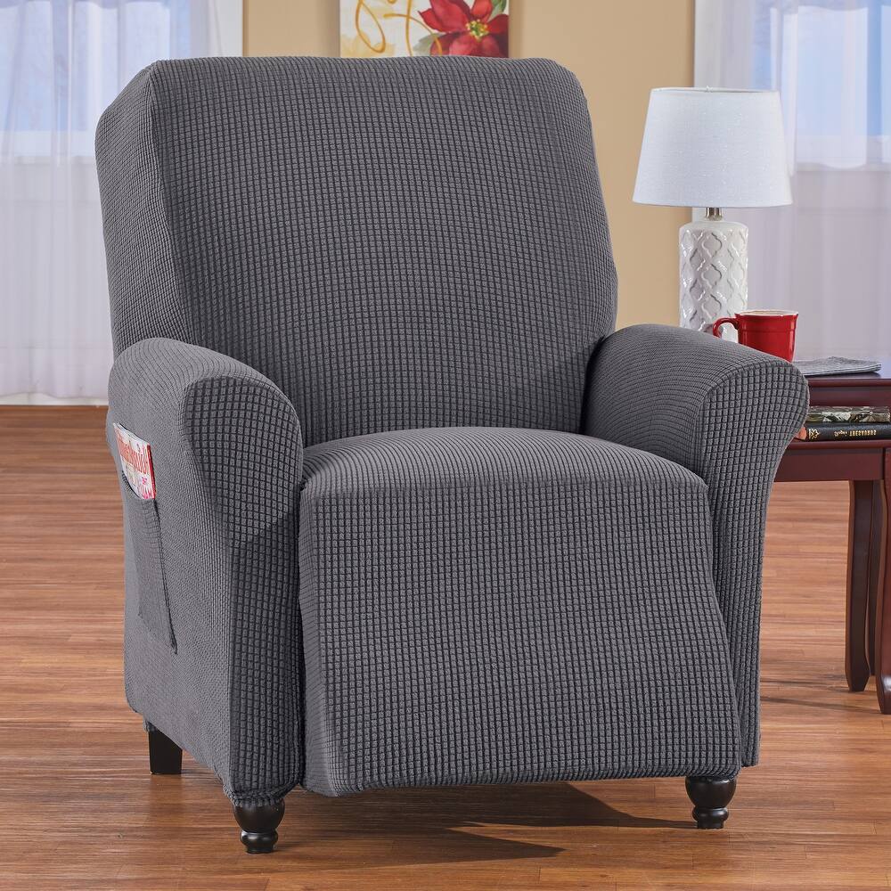 Textured Fitted Furniture Protector Slipcover - Recliner - Gray